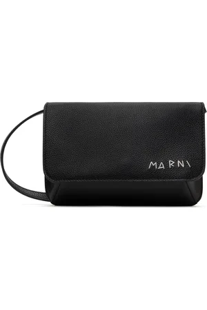 Marni Black Mending Embroidery Leather Shoulder Bag