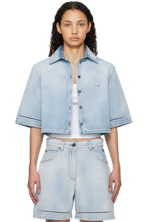 Msgm Blue Cropped Denim Shirt