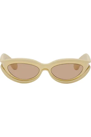 Bottega Veneta Gold & Beige Oval Acetate Sunglasses