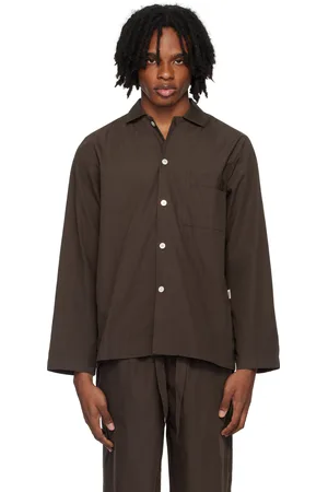 Tekla Brown Long Sleeve Pyjama Shirt
