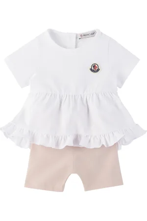 Moncler Baby White & Pink Ruffle-Trimmed Cotton Dress & Shorts Set