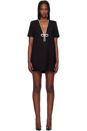 AREA Crystal Bow V-Neck T-shirt Minidress