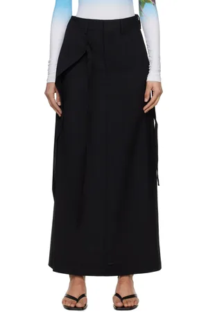 Maison Margiela Black Tailoring Wool Canvas Tie Maxi Skirt