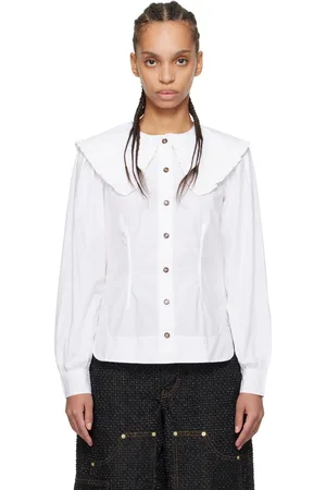 Ganni White Frill Collar Poplin Shirt
