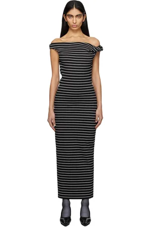Msgm Black & White Striped Midi Dress
