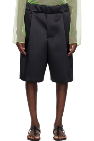 DRIES VAN NOTEN Navy Pleated Satin Shorts