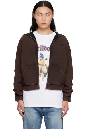We11 Done Brown Wrinkled Zip-Up Hoodie