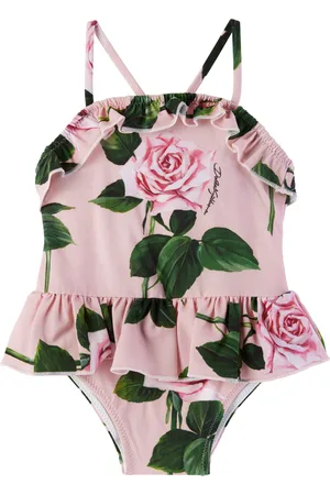 Dolce & Gabbana Baby Pink Rose-Print Swimsuit