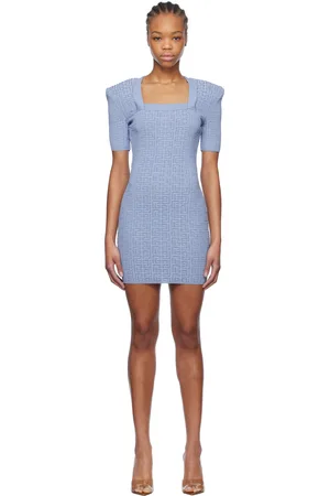 Balmain Blue Glittered Monogram Minidress
