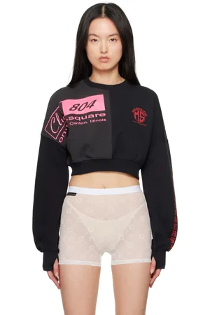 Marine Serre Black Regenerated Graphic Sweatshirts Cropped Sweatshirt