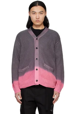 SACAI Gray & Pink Garment Dye Knit Cardigan