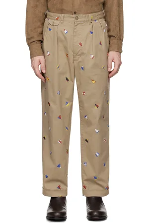 Beams Beige 2 Pleats Embroidered Trousers