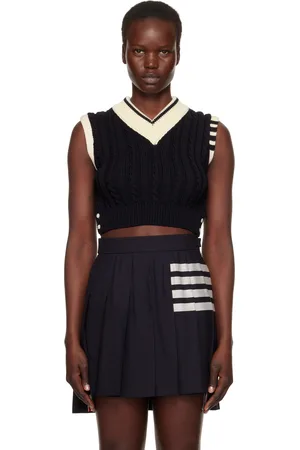 Thom Browne Navy Classic Baby Cable Stitch Cropped Vest
