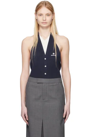 Shushu/Tong Navy Patchwork Halter-Neck Knit Top