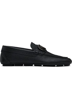 VALENTINO GARAVANI Black VLogo Signature Grainy Calfskin Driving Loafers