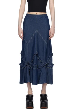 Anna Sui Navy Ruffle Maxi Skirt