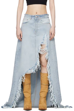 Vetements Blue Destroyed Denim Maxi Skirt