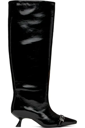 Ganni Black Eyelets Slouchy High Shaft Tall Boots
