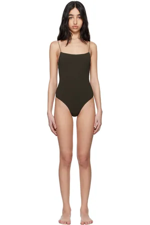 Totême Khaki Smocked Swimsuit