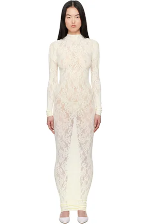 SKIMS Off-White Knit Lace Turtleneck Maxi Dress
