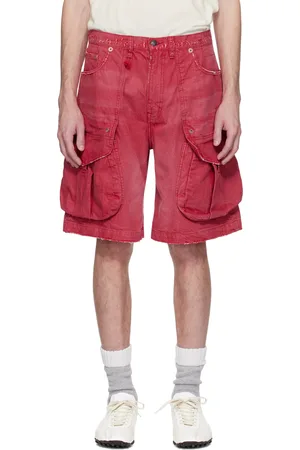 R13 Red Multi Pocket Baggy Denim Shorts
