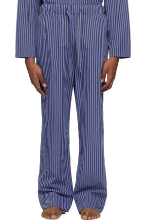 Tekla Blue & Brown Drawstring Pyjama Pants