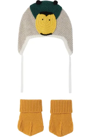 Burberry Baby Gray & Orange Bonnet & Socks Set