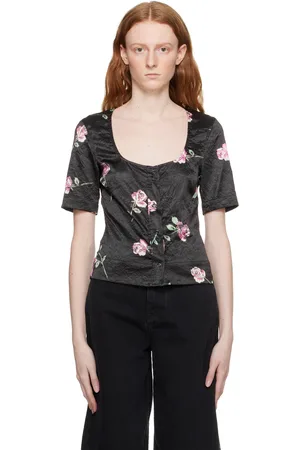 Ganni Black Floral Blouse
