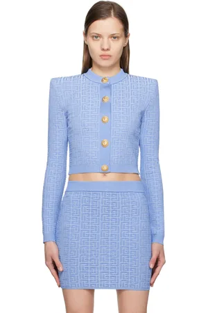 Balmain Blue PB Labyrinth Knit Cardigan