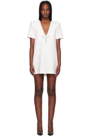 AREA Crystal Bow V-Neck T-shirt Minidress