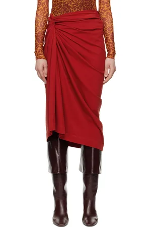 DRIES VAN NOTEN Red Knotted Jersey Midi Skirt
