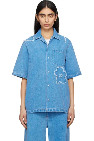Marni Blue Patched Washed Cotton Denim Shirt