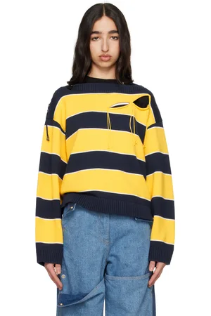 Charles Jeffrey Loverboy Yellow & Navy Slash Stripe Sweater