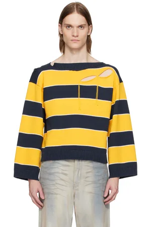 Charles Jeffrey Loverboy Yellow & Navy Slash Stripe Sweater