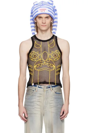 Charles Jeffrey Loverboy SSENSE Exclusive Black & Yellow Graphic Net Tank Top
