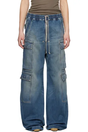 Rick Owens Blue Hollywood Double Jumbo Belas Denim Cargo Pants