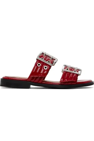 Ganni Red Feminine Buckle Two-Strap Sandals