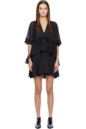 Ganni Black Crinkled Minidress