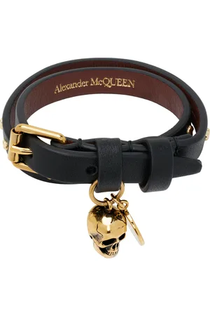 Alexander McQueen Black Hammered Studs Double-Wrap Bracelet