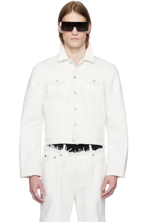 ALAINPAUL White Molded Shoulder Denim Jacket