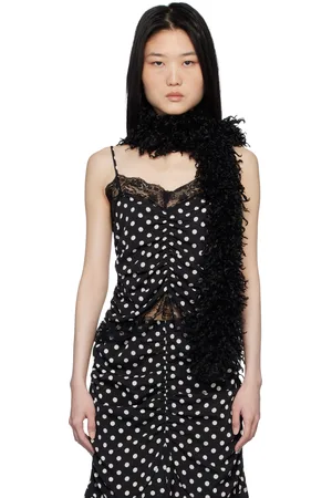Anna Sui Black Polka Dot Ruched Lace Camisole