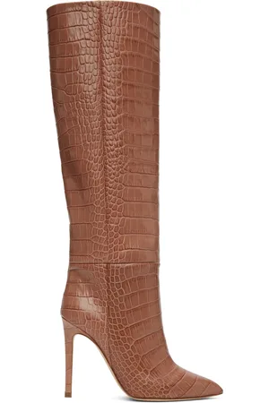 PARIS TEXAS Pink Croc Stiletto Tall Boots