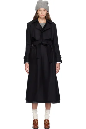 Harris Wharf London Black Pressed Wool Trench Coat