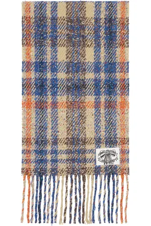 Acne Studios Beige & Blue Plaid Fringe Scarf