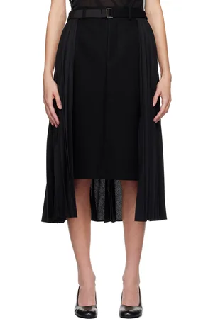 SACAI Black Suiting & Wool Melton Midi Skirt