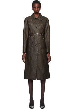 Kijun Brown Stitched Faux-Leather Coat