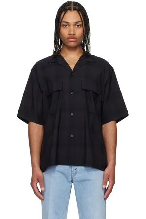 Kaptain Sunshine Navy & Black Open Collared S/S Shirt