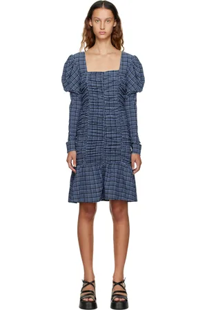 Ganni Black & Blue Checked Minidress