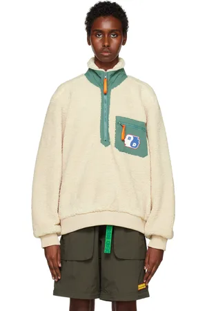 Brain Dead Beige Paneled Zip Sweater