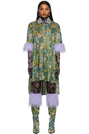 Shuting Qiu Multicolor Floral Faux-Fur Mid-Length Dress